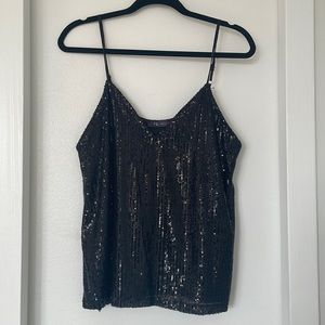 V-Neck Black Sequined Tank Top